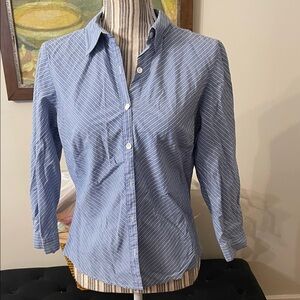 Ann Taylor Light Blue and White Striped Button-Down Shirt
